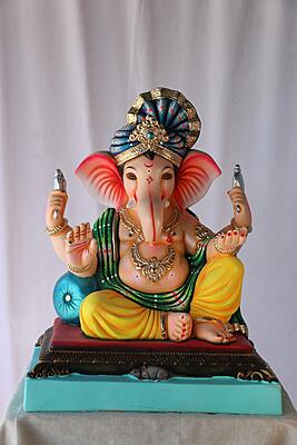 Feta Peshwa Ganpati | POP Ganpati | 18 Inches Height | MSKK-0006-POP-18-FETAP-PSKK-DNOA Feta Peshwa Ganpati | POP Ganpati | 18 Inches Height | MSKK-0006-POP-18-FETAP-PSKK-DNOA
